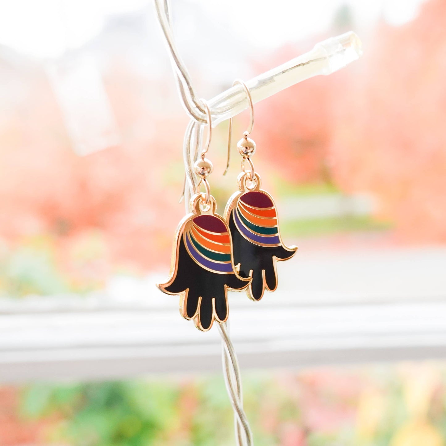 Rainbow Hamsa Earrings, Midnight Black