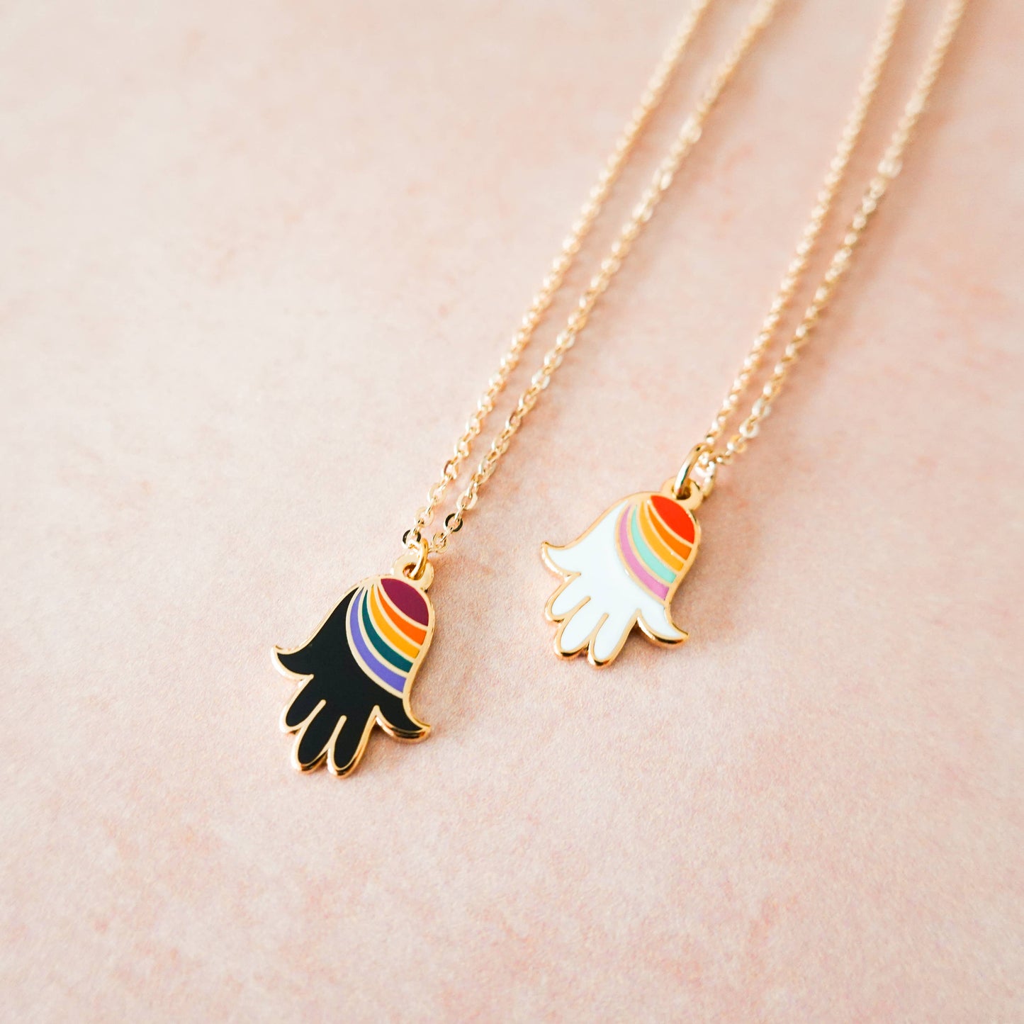 Rainbow Hamsa Necklace, Midnight Black