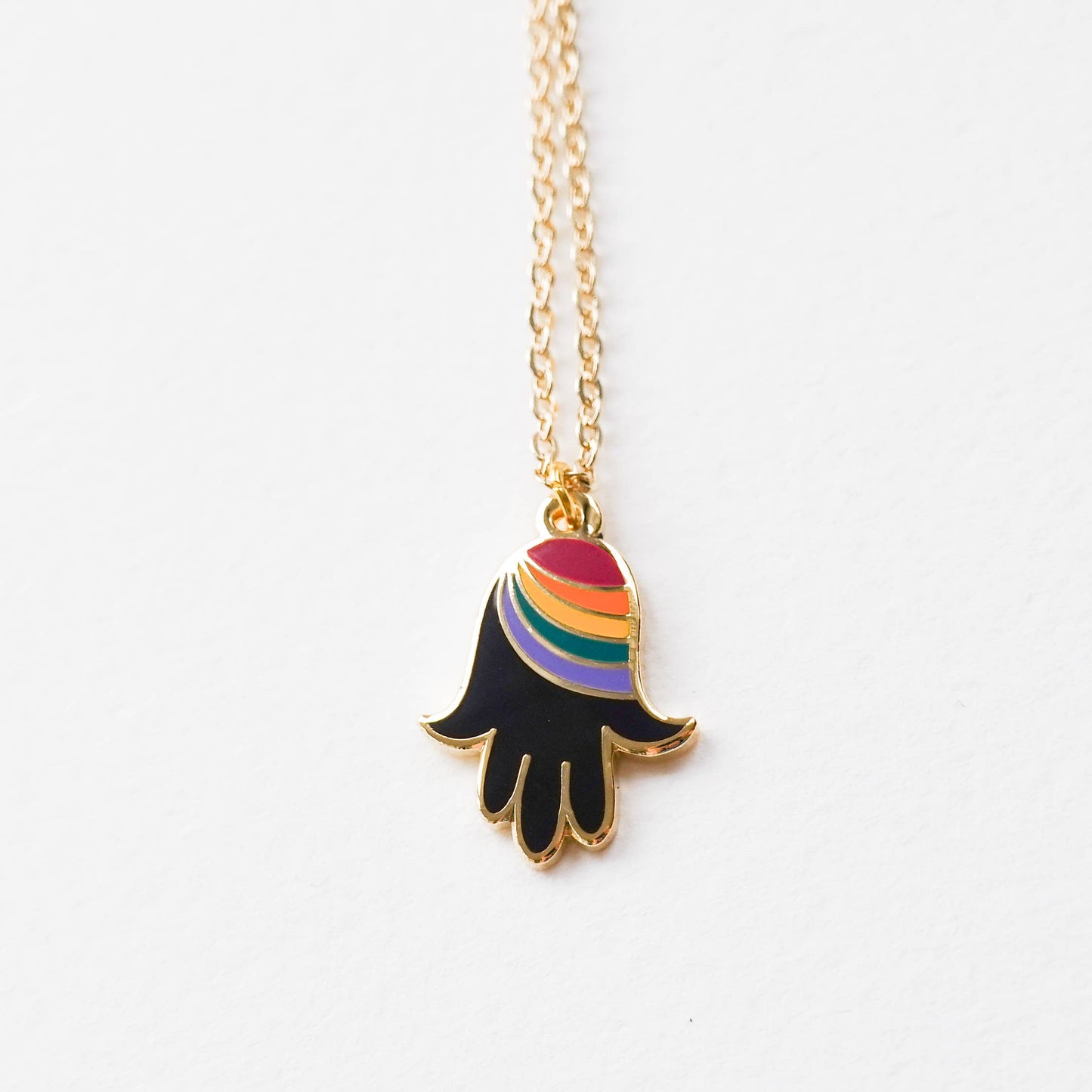 Rainbow Hamsa Necklace, Midnight Black