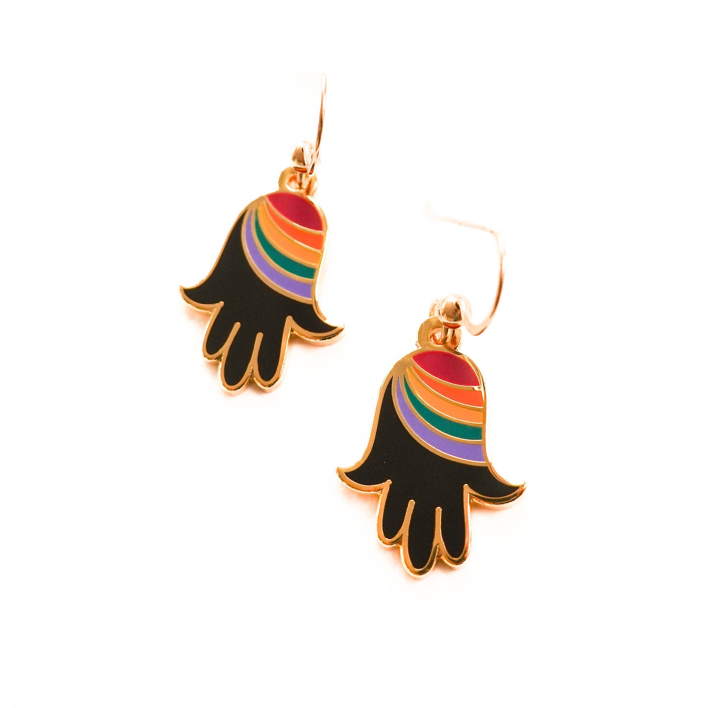 Rainbow Hamsa Earrings, Midnight Black