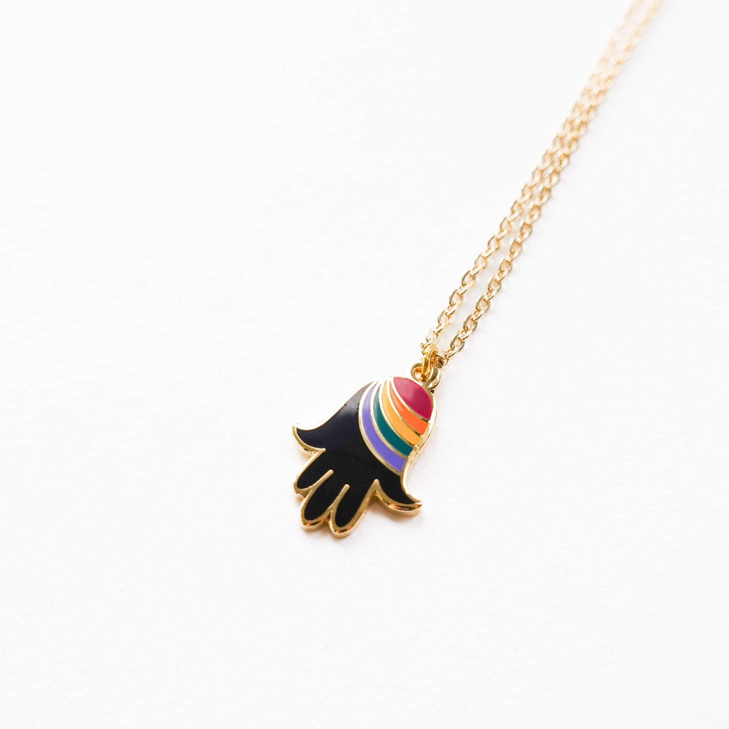 Rainbow Hamsa Necklace, Midnight Black