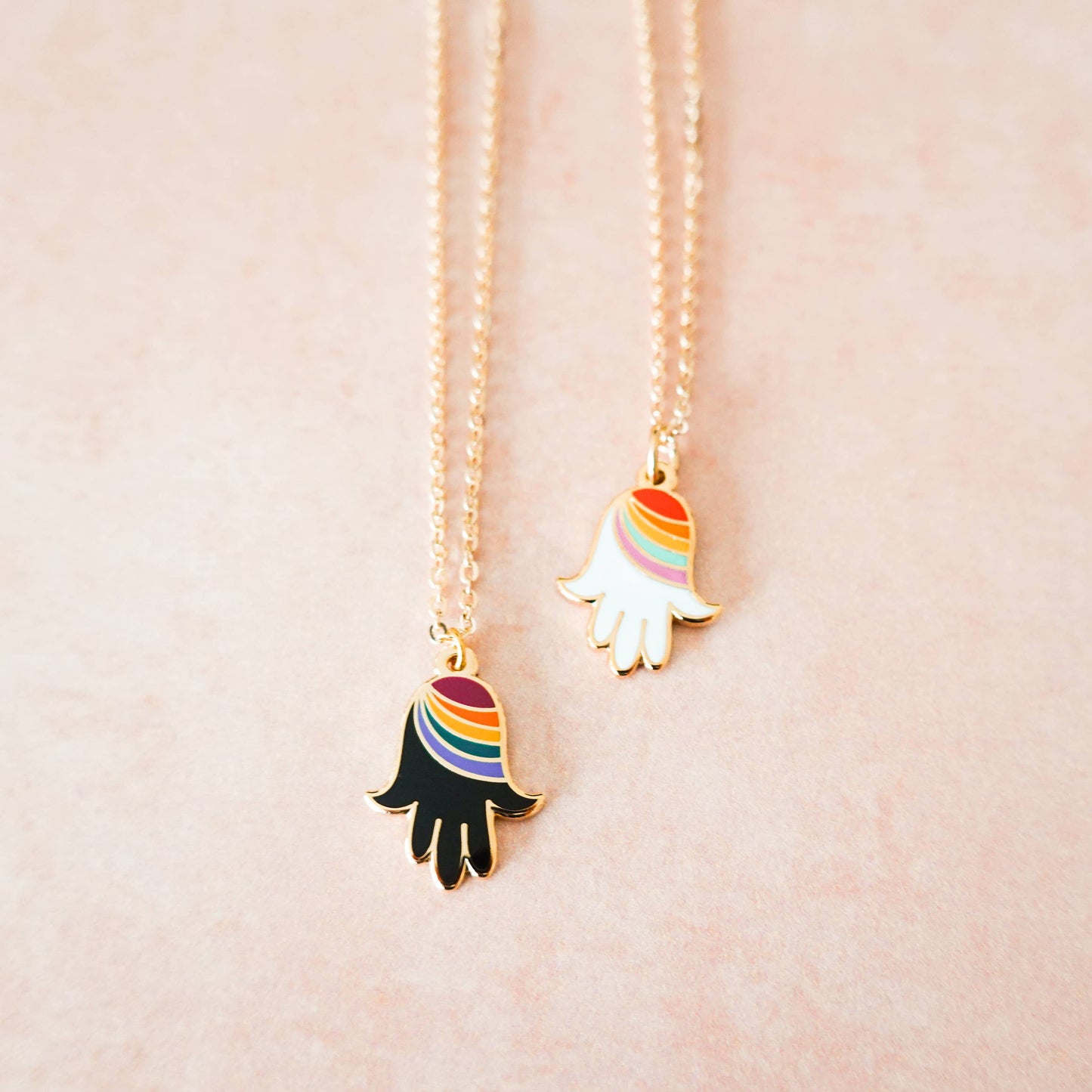 Rainbow Hamsa Necklace, Midnight Black